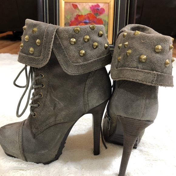 Fergie Battle High Heel Boots Brown Grey Tan - Picture 2 of 8